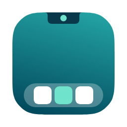 The Berth app icon: a teal screen with the notch and its mint status dot at the top, and a dock of three tiles along the bottom